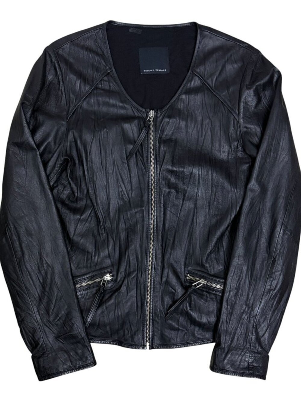 SECOND FEMALE LAMBS LEATHER Jacket Cropped Luxury Bomber Coat Womens Medium